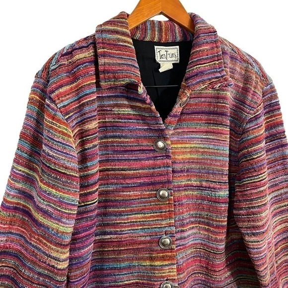Tantrums Corded Womens Jacket Large Colorful Vintage Striped Button Southwestern - Picture 2 of 8